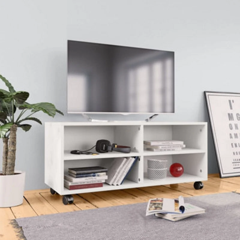 Image of Vidaxl TV Cabinet With Castors White 90X35X35cm Engineered Wood