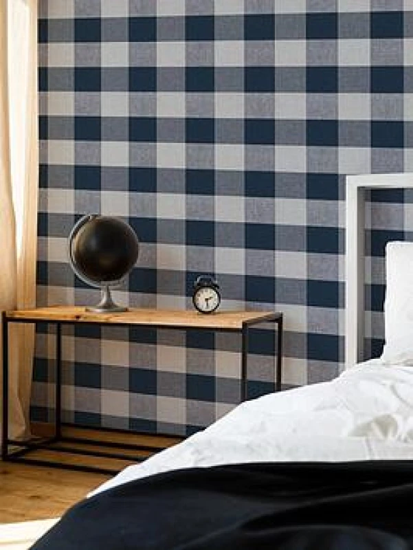 Image of Graham & Brown Superfresco Colours Glamorous Check Navy, Blue 108685