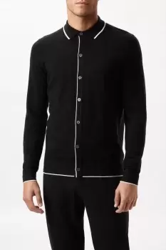 Image of Mens Super Soft Black Tipped Placket Knitted Shirt