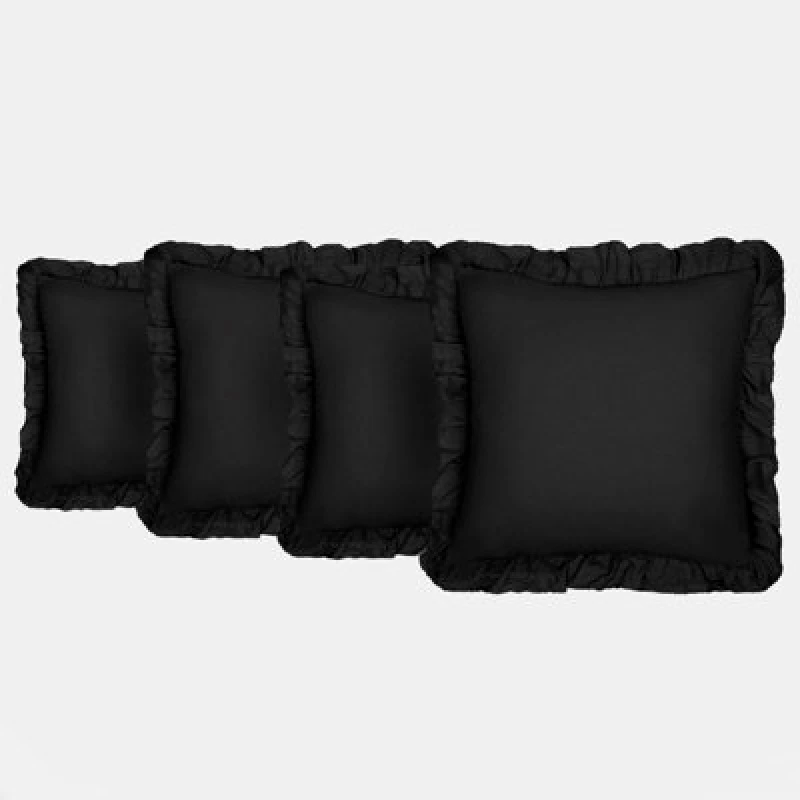 Image of OHS OHS 4 Pack Linen Frill Cushion Covers Home Living in Black Size: 45cm x 45cm Black 45cm x 45cm Unisex 5027434186761