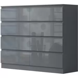 Image of Stora 8 Drawer Chest of Drawers - Grey Gloss Front - Grey Gloss