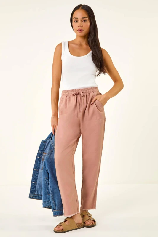 Image of Roman Womens Petite Elasticated Waist Trouser in Pink Size: 12 Pink Female 12