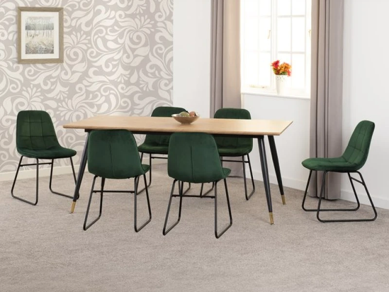 Image of Seconique Hamilton 180cm Dining Table with 6 Lukas Green Velvet Dining Chairs