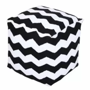 Image of Homescapes - Square Black and White Chevron Style Bean Footstool - Black & White