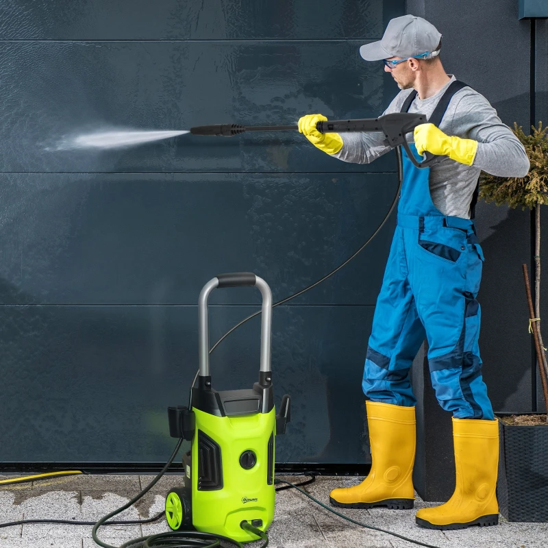 Image of OUTSUNNY 1800W High Pressure Washer 150 Bar Power Washer Adjustable Nozzle in Green Green Unisex