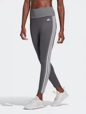 Image of adidas Designed To Move High-rise 3-stripes 7/8 Sport Tights, Grey/White, Size S, Women