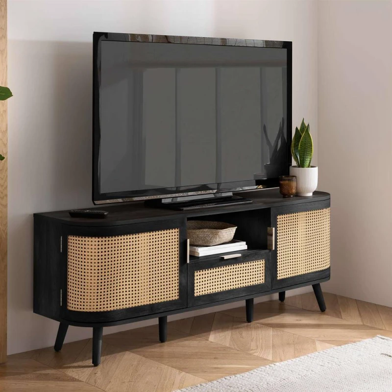 Image of Birlea Noah Rattan and Black 2 Door 1 Drawer TV Cabinet
