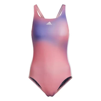 Image of adidas Melbourne Print 3-Stripes Swimsuit Womens - Acid Red / White / Shadow Navy
