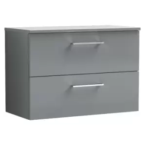 Image of Arno Gloss Cloud Grey 800mm Wall Hung 2 Drawer Vanity Unit with Worktop - ARN1326W - Cloud Grey - Nuie