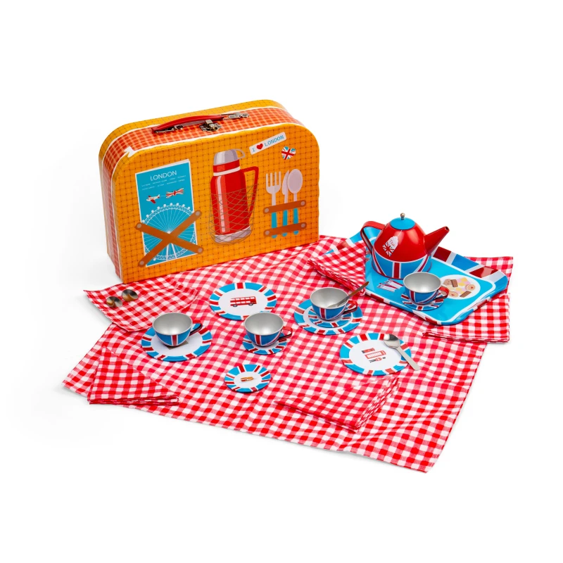 Image of Bigjigs Toys London - Juego de te de lata de 24 piezas juego de picnic para ninos juguete de juego de rol para ninos regalos para ninos a partir de