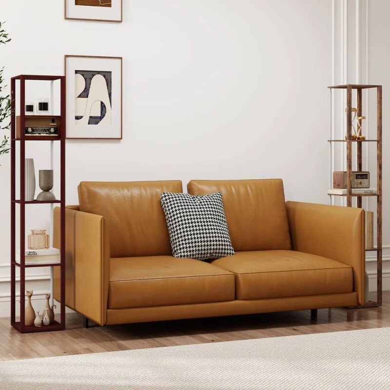 Image of HOMCOM RGB LED Floor Lamp with Shelves & Remote Control for Bedroom in Dark Brown Dark Brown Unisex