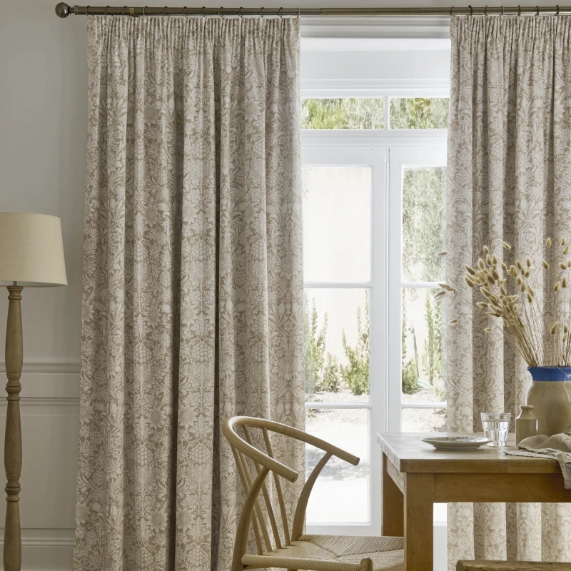 Image of William Morris At Home Sunflower Ready Made Blackout Curtains Hessian Natural