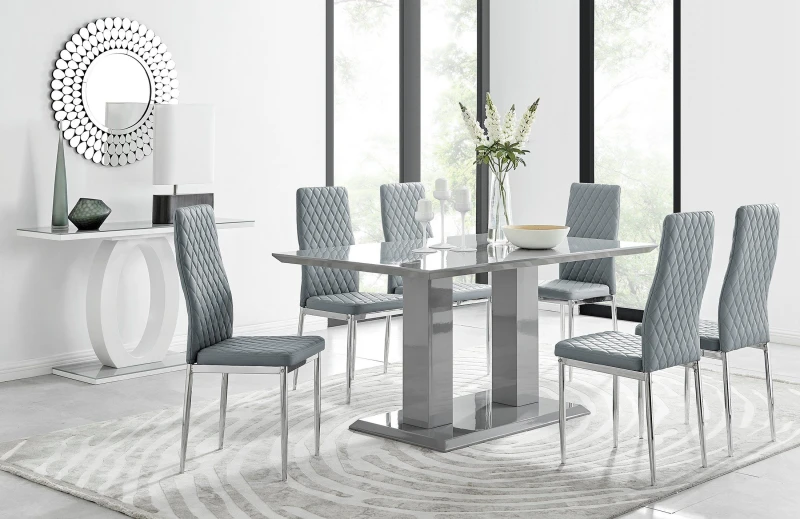 Image of FurnitureboxUK FurnitureboxUK Imperia Grey Modern High Gloss Dining Table And 6 Milan Dining Chairs Set Grey One Size Unisex 5056542638213