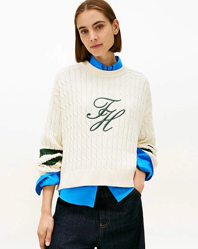 Image of Tommy Hilfiger Textured Graphic Sweater Cream - Tommy Hilfiger - Size: XL Cream Female XL ZD05004