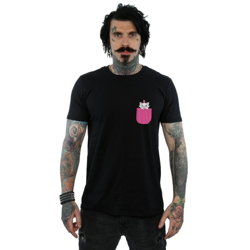 Image of Disney Men Aristocats Marie Chest T-Shirt in Black Size: Small Black S Male 5057864086379