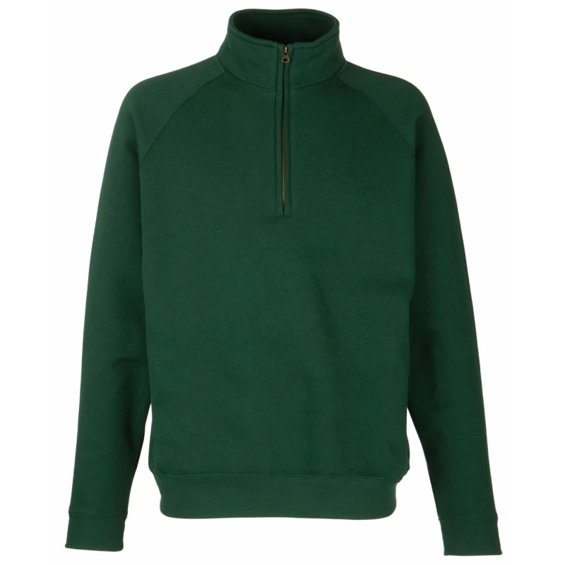 Image of Fruit Of The Loom Fruit of the Loom Men Zip Neck Sweatshirt in Bottle Green Size: Small Bottle Green S Male 5055747637090
