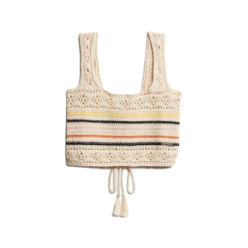 Image of Superdry Womens lace-up cropped crochet top Superdry Beige Female M