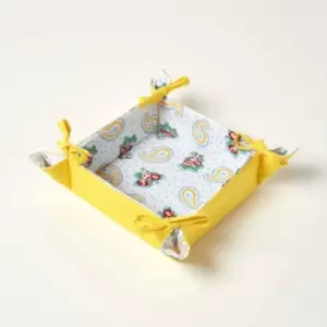 Image of Paisley Reversible Bread Basket - Yellow - Yellow - Homescapes