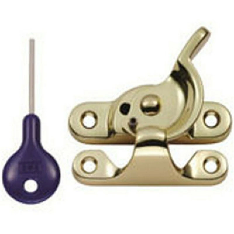 Image of Loops Locking Fitch Pattern Sash Window Fastener 49mm Fixing Centres Polished Brass Metallics unisex