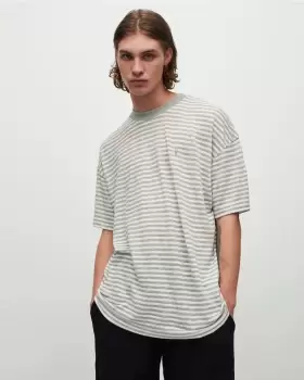Image of AllSaints Alva Striped Linen Blend Crew T-Shirt