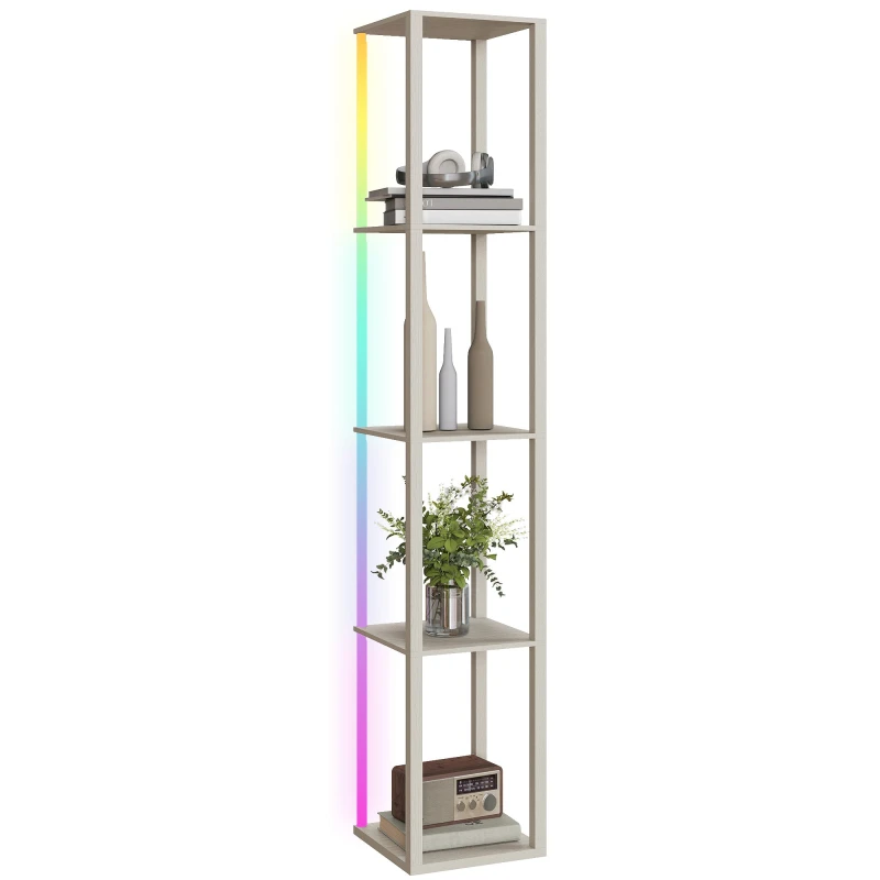 Image of HOMCOM RGB LED Floor Lamp with Shelves and Remote Control, Rustic Brown, Brown B31-553V70RB
