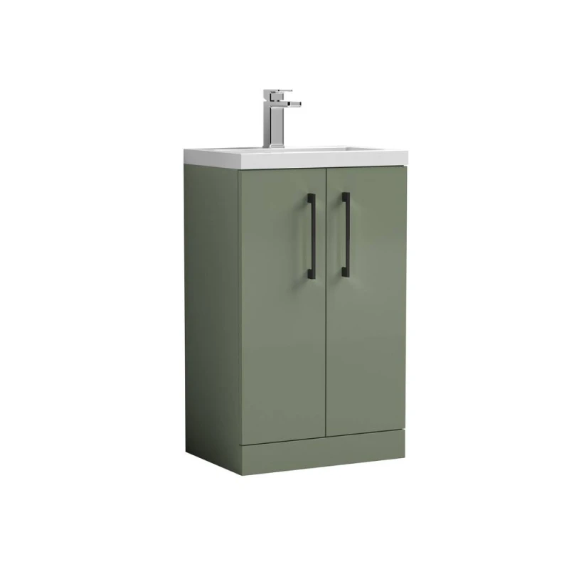 Image of Balterley Bathroom Vanity Basin Unit, Black Handles, 500mm, Satin Green Green Unisex