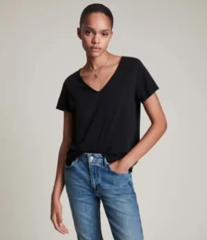 Image of AllSaints Womens Regular Fit Emelyn Tonic T-Shirt, Black, Size: L