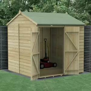 Image of 7' x 7' Forest Beckwood 25yr Guarantee Shiplap Windowless Double Door Reverse Apex Wooden Shed - Natural Timber