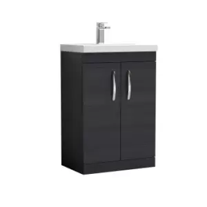 Image of Nuie Athena 600 Floor Standing 2-door Vanity & Thin-edge Basin - Black Woodgrain