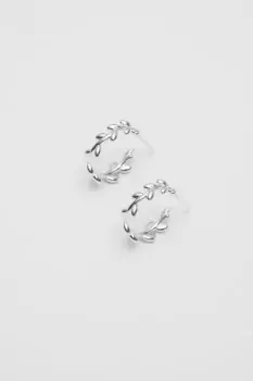 Image of Sterling Silver 925 Leaf Hoop Earrings