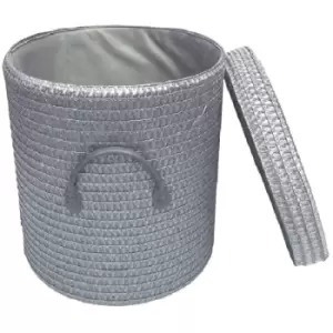 Image of Strong Woven Round Lidded Laundry Storage Basket Bin Lined pvc Handle [Dark Grey,Large 35 x 37 cm] [lrg]