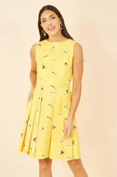 Image of Yellow Swallow Print Skater Dress
