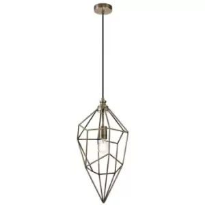 Image of Large Caged Ceiling Pendant, 1 x E27, Antique Brass - Luminosa Lighting