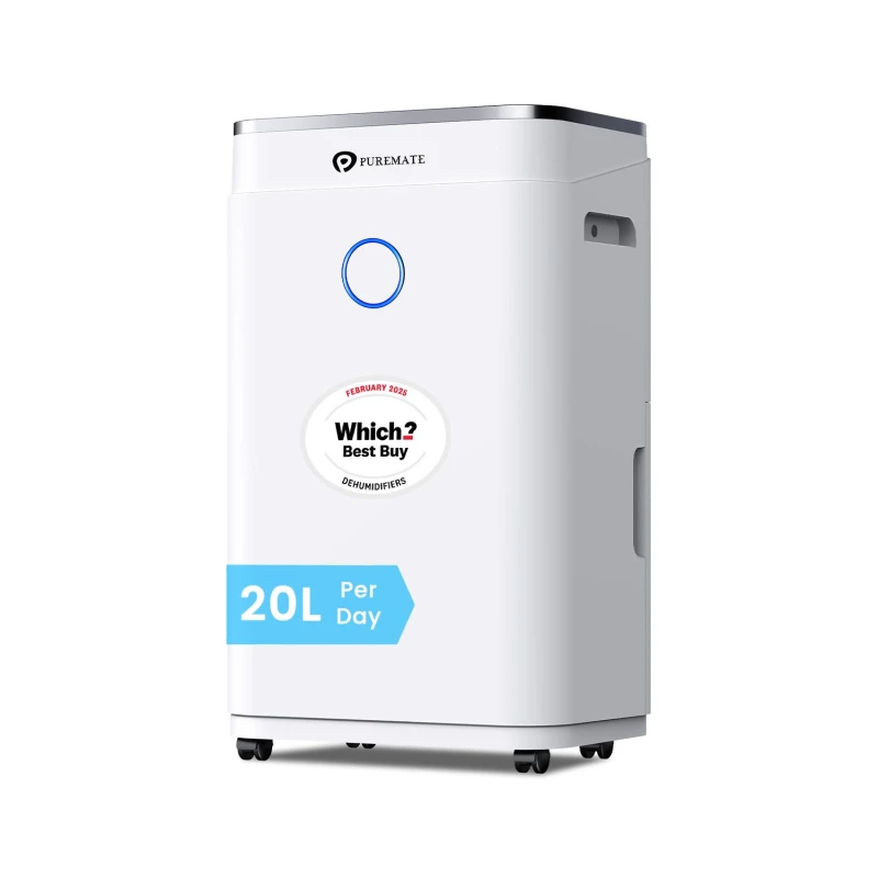 Image of PureMate 20L/Day Portable & Compact Dehumidifier w/ 6.5 Litre Tank Capacity, Digital Display, Continuous Drainage, Laundry Drying & 24Hr Timer White U