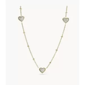 Image of Fossil Womens Sutton Classic Valentine Gold-Tone Stainless Steel Heart Chain Necklace - Gold