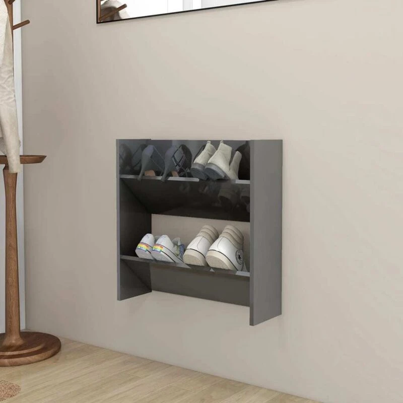 Image of VIDAXL Wall Shoe Cabinet High Gloss Grey 60x18x60cm Engineered Wood Vidaxl 8720286559390