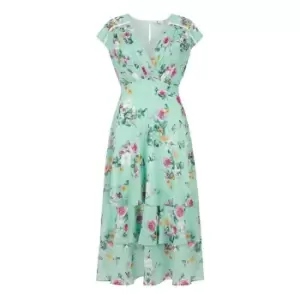 Image of Yumi Mint Green Floral Tier Midi Dress - Green