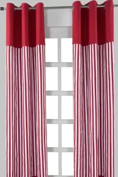 Image of Thick Red Stripe Ready Made Eyelet Curtain Pair