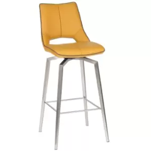 Image of Modern Yellow Leather Bar Swivel Chair Stool With Solid Metal Legs - Yellow - Fwstyle