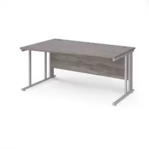 Image of Maestro 25 left hand wave desk 1600mm wide - silver cable managed leg frame and grey oak top