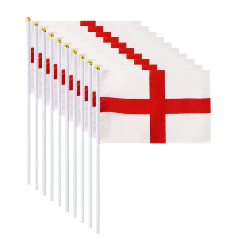 Image of Shatchi 10pcs England Flag, St George's Cross Flag on Sticks, Hand Held Double Sided Fabric England Small Flags Multi