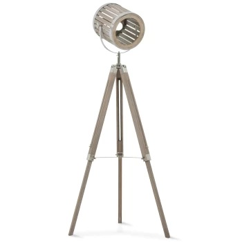 Image of HOMCOM Telescopic Floor Lamp Unique Wood Frame Adjustable Shade Height Unique Vintage Spotlight Metal Home Office Furniture Lighting AOSOM UK