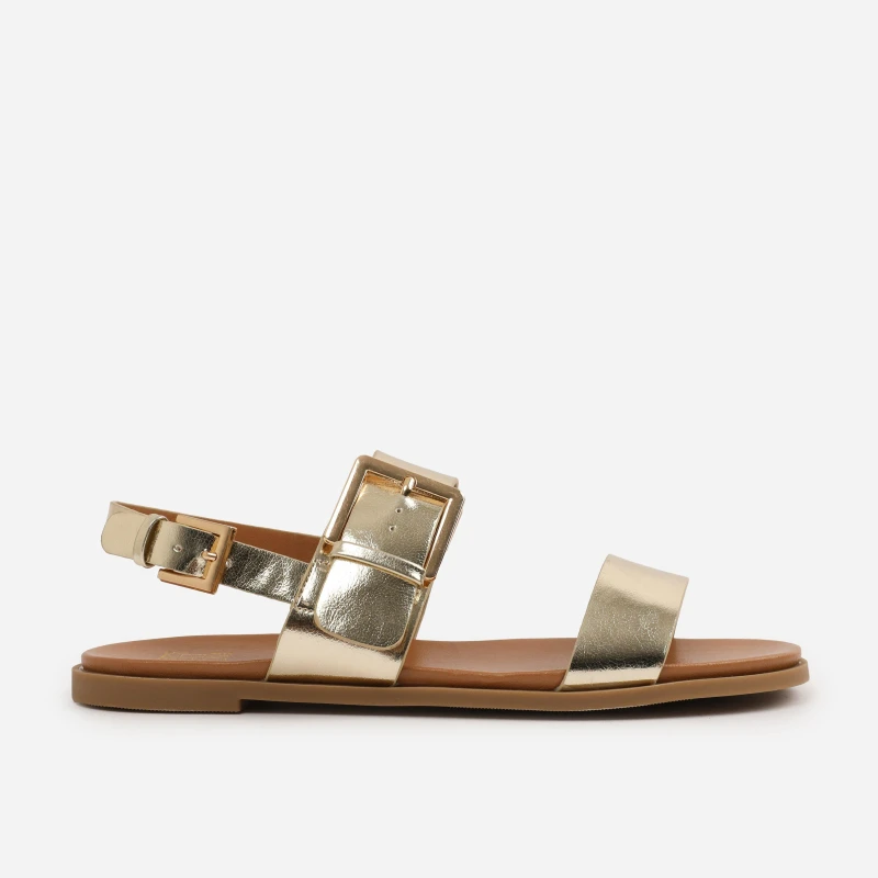 Image of Wheres That From Wide-Fit Gold-Metallic PU Camilla Classic Flat San Metallic Gold female 6