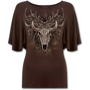 Image of Horned Spirit Womens X-Large Boat Neck Bat Sleeve Top - Chocolate Brown