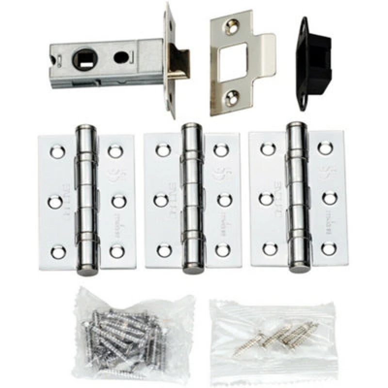 Image of Loops Hinge & Latch Pack 64mm Bolt Through Tubular Latch 3*4" BB Hinge Chrome Multi