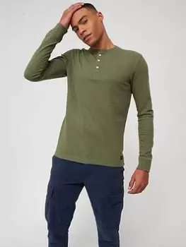Image of Superdry L/s Grandad Top, Olive Size M Men