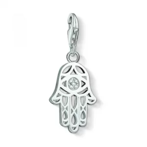 Image of Ladies Thomas Sabo Sterling Silver Charm Club Anniversary Hand Of Fatima Diamond Charm Pendant