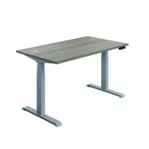 Image of Jemini Sit/Stand Desk with Cable Ports 1400x800x630-1290mm Grey Oak/Silver KF809821