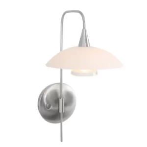 Image of Tallerken Dome Wall Light Steel Brushed, Glass White Matt, Transparent Matt