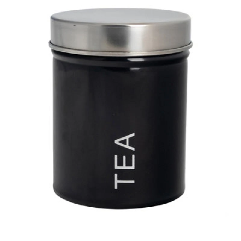 Image of Harbour Housewares Kitchen Tea Canister - Black - Round Metal Storage Caddy Tin Jar